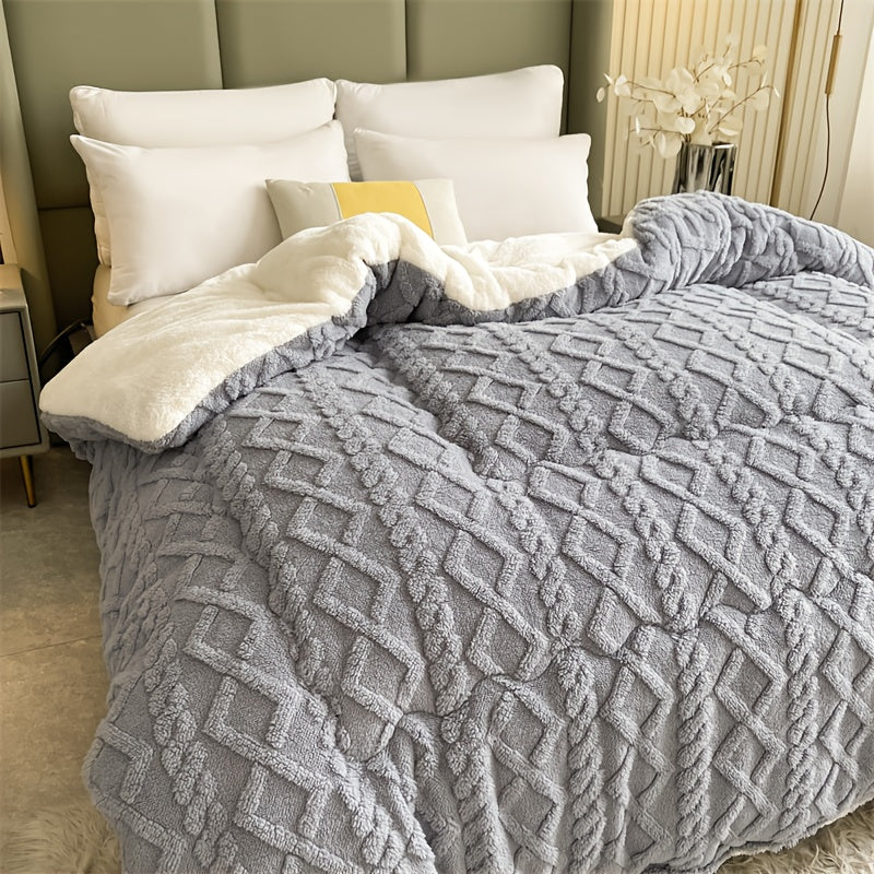 1pc Premium Plush Fleece Thick Blanket, Warm Winter and Autumn Comforter with Soft 100% Microfiber Fill, Light Beige-Friendly Polyester Fabric, Ideal for Bedrooms and Hotel Rooms , Fleece Blanket...