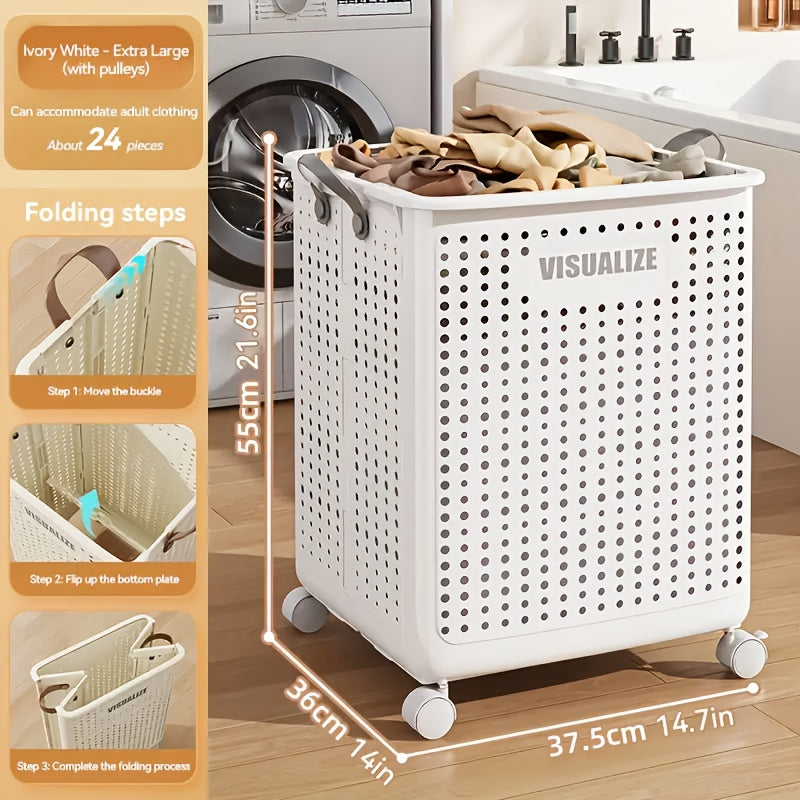 15.8/205GaA Large Foldable Wheeled Laundry Basket Without Lid