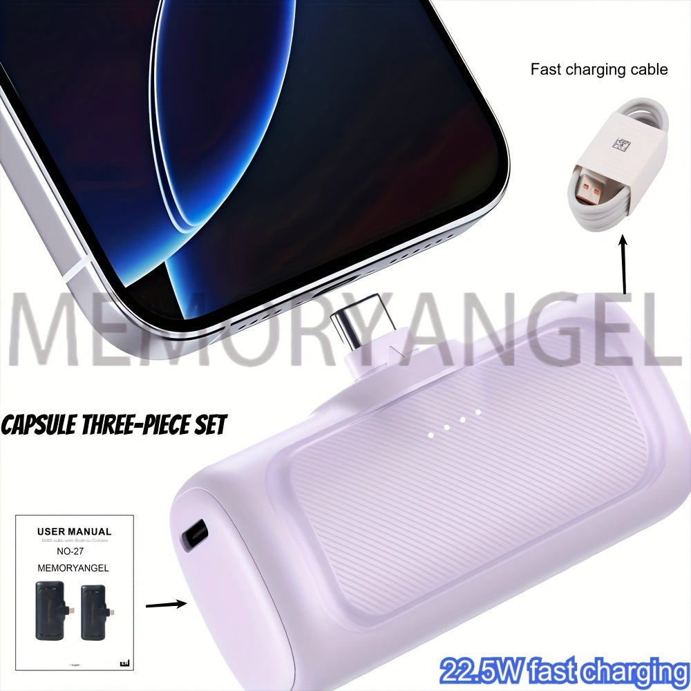 22.5W Fast Charging, 5000/10000mAh Mini Portable Charger, 5000mAh Optional 1/2/4pcs USB-C Power Bank With Charging Station Specification, Universal Compatibility, Dual Power Mode, Rechargeable...