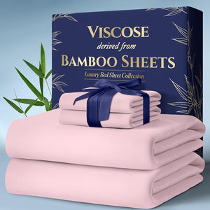 Christmas Gift Cooling Bed Sheets King Set - Luxurious & Ultra-Soft King Size Cooling Sheets for Hot Sleepers - Comfortable & Cool, Bamboo Blend Sheets King Size/Deep Pockets (Pink)-Home Christmas ...
