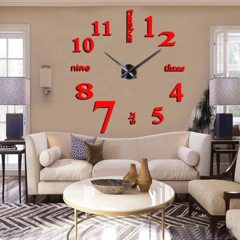 Large 3D Frameless Wall Clock with Modern Minimalist Design - Irregular Shape Mirror Surface, Easy-to-Read Hands & Face, Battery-Powered (No Wiring) - Durable Plastic Frame for Living Room, Bedroom, Home Office, Hotel, Cafe