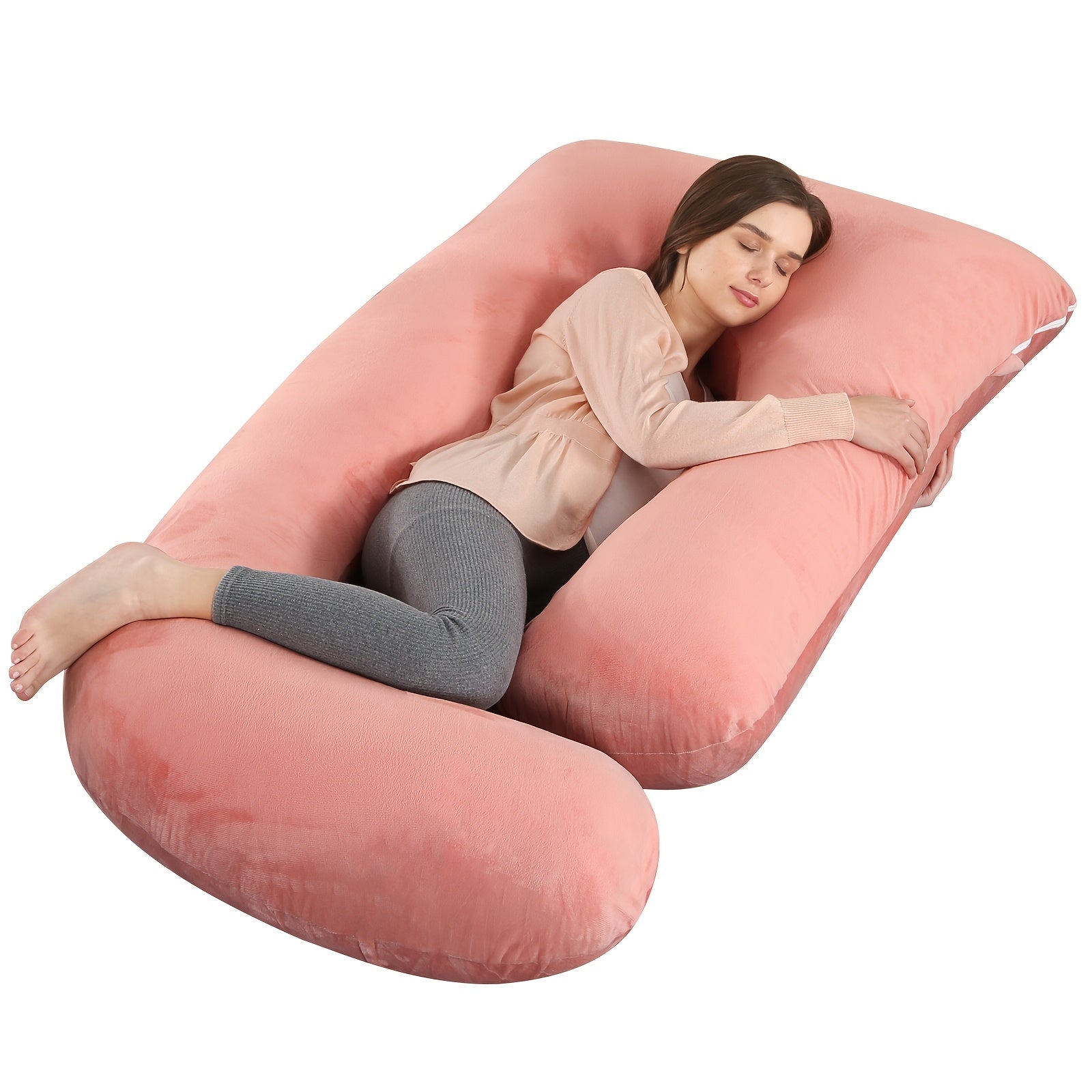 60-inch J-Shaped Full Body Pillow, Maternity Pillow, Maternity Full Body Pillow With Velvet Pillowcase, Full Body Pillow With Back, Leg, And Tummy Support, Helps Ensure Adequate, Comfortable...