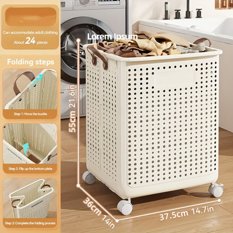15.8/205GaA Large Foldable Wheeled Laundry Basket Without Lid
