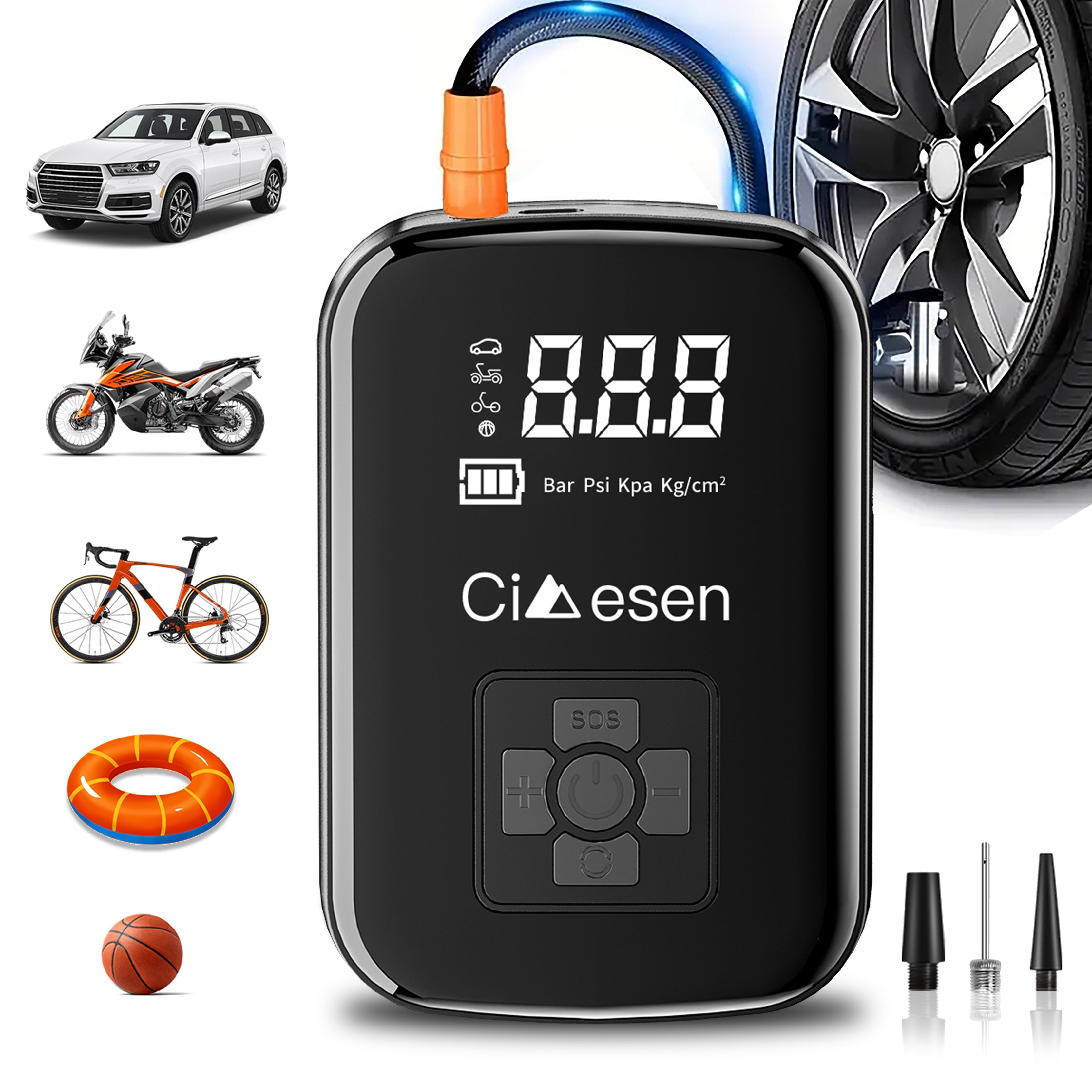 1pc Portable Tire Inflator with Digital Display