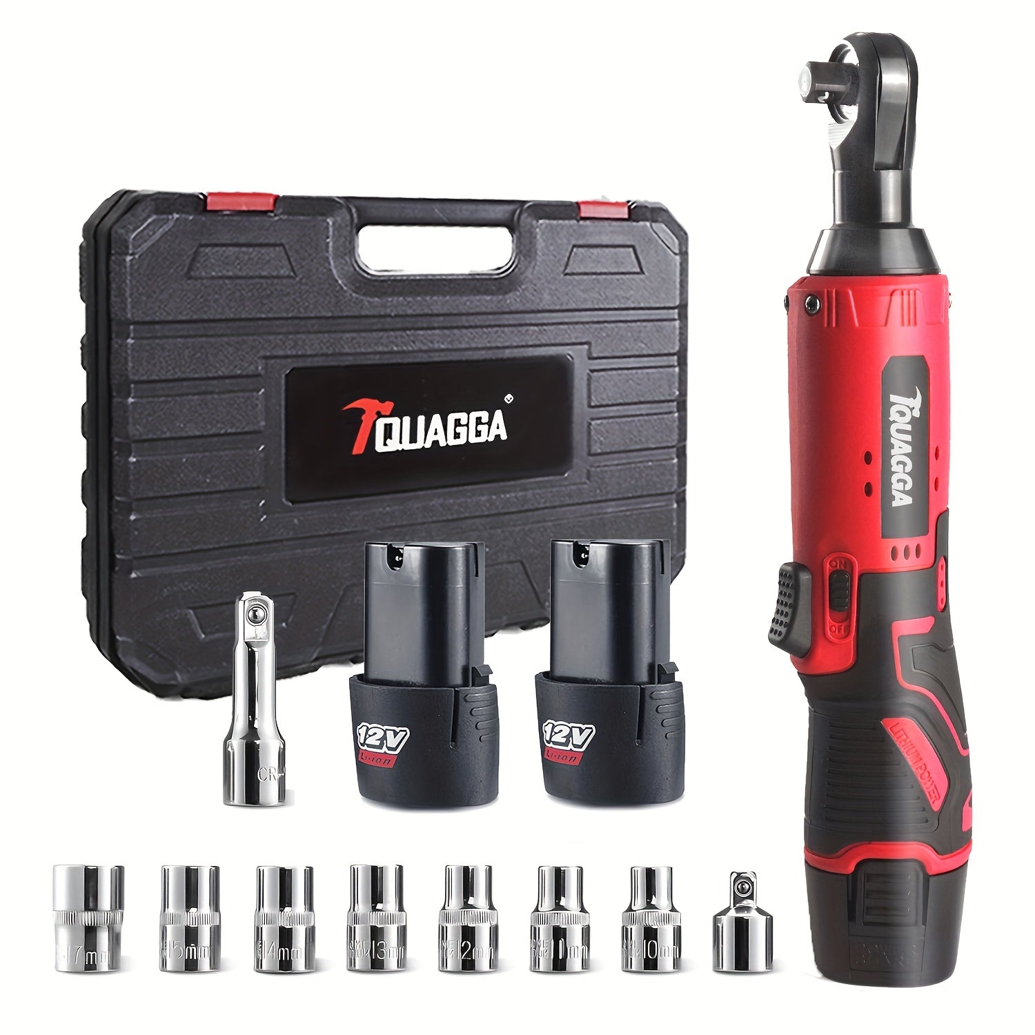 1 Set QUAGGA 12V Cordless Electric Wrench, 45NM High Torque 3/8" Drive Ratchet with Lithium-Ion - Motor, Heavy-Duty -Ready Kit for Automotive Repair, Truss Installation, Home DIY & (Rechargeable, G...