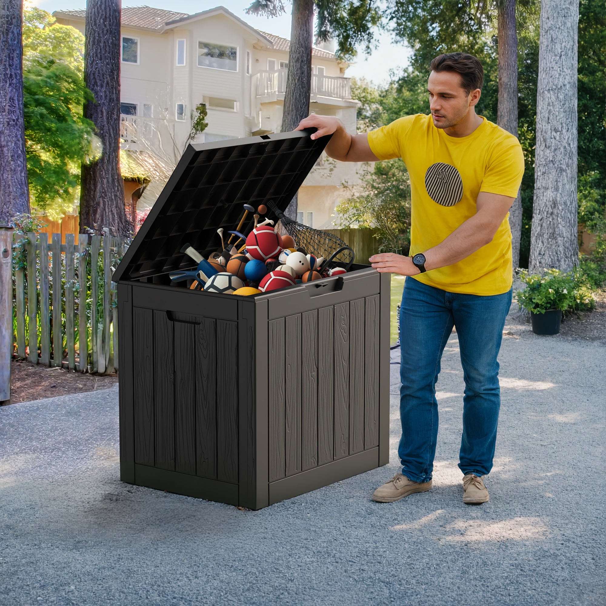 35Gallon Large Outdoor Storage Deck Box, UV & Water-Resistant, Weatherproof Resin Organizer with Lockable Lid for Furniture, Garden Tools, and Toy Storage Ample Space for Indoor & Outdoor Use. Perf...