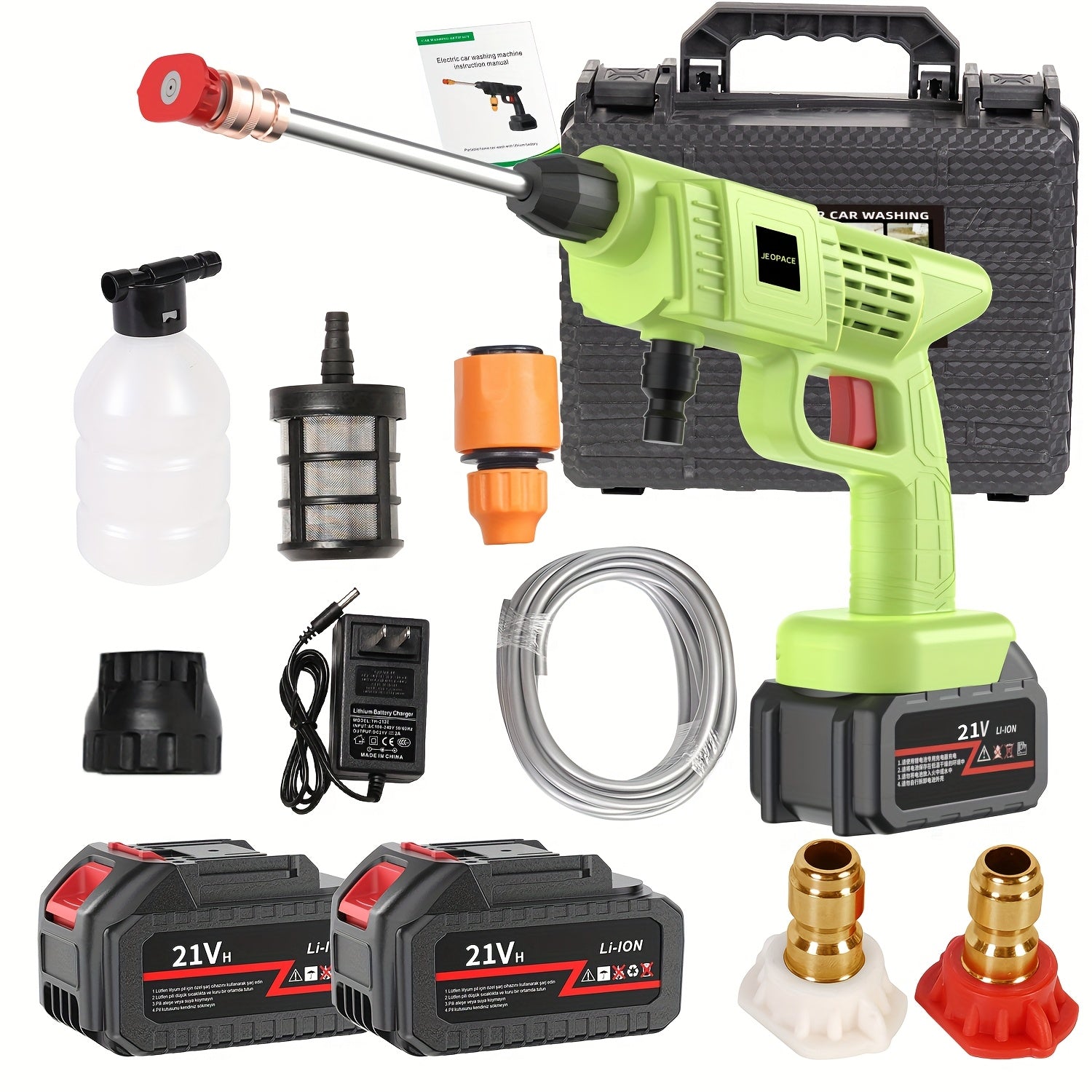 Cordless High Pressure Washer with Rechargeable Battery, Battery Powered for Car, Yard, Driveway, Garden, Green. Stainless Steel Foam Nozzle, Portable Power Car Wash Tool., NAUDHENM