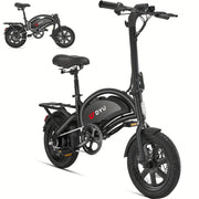 DYU D3F 14" Folding Electric Bike for Adults & Teens - 250W Motor, 36V 10AH Battery, 40-45 Mile Range, Front Headlight & Rear Brake Safety, Disc Brakes, Aluminum Wheels, Black Commuter E-Bike with ...