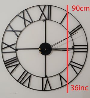 Farmhouse Large Wall Clock Pure Metal Vintage Decorative Large Oversized 36Inc (90 Cm)Black