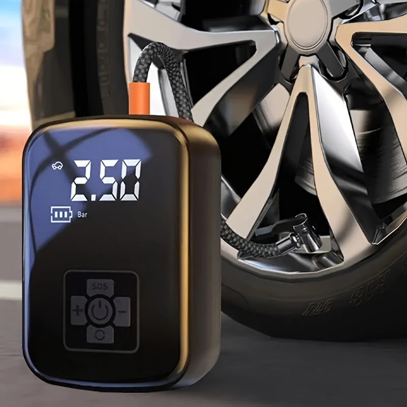 1pc Portable Tire Inflator with Digital Display - Fast Cordless Air Compressor, USB Rechargeable, Multi-Function Nozzle Adapter, Long-Lasting Lithium Battery for Car, Motorcycle, Bicycle Tires & Ba...
