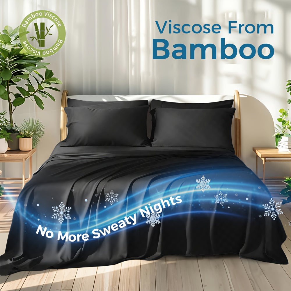 100% Viscose Derived From Bamboo Sheets Queen Size - Ultra Soft & Luxuriously Cooling, 17\" Deep Pocket, Double Stitching, Perfect For Hot Sleepers - Queen Bed Sheets