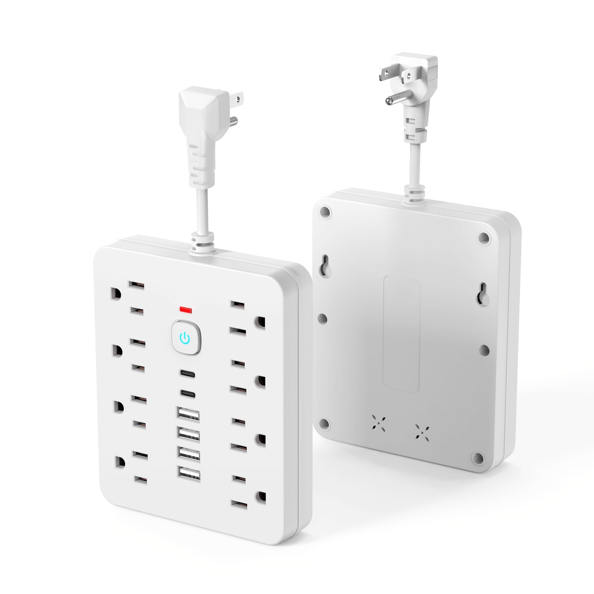 14-in-1 Heavy-Duty Power Strip Surge Protector with 8 AC Outlets, 4 USB-A & 2 USB-C Ports, Smart Switches & Indicator, Compact Flat Plug Extension Cord for Home, Office, Kitchen - Overload, Plug