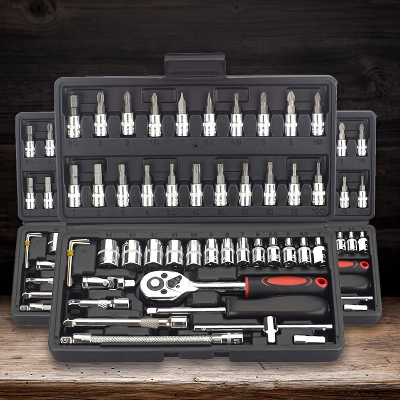 High-end Professional 45+1/44+2/42+1-piece Tool Set, Auto/bicycle Repair Machinery Kit, 1/2 Inch *1/4 Inch 3/8 Inch Drive Depth And Standard Wrench Set, Race-grade Auto Parts Repair Ratchet Wrench...