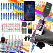 POSEIDON Tattoo Machine Kit Tattoo Gun Kit Complete Set With 20 Tattoo Needles 1500mAh Battery, Tattoo Machine Cordless Tattoo Machine Tattoo Supplies 11 Tattoo Inks Complete Cordless Machine For...
