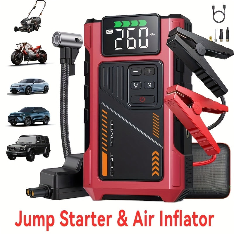 4000A Portable Wireless Car Air Compressor Jump Starter with Air Compressor, Battery Jump Starter Portable Peak, Car Battery Charger Portable For12V Start The Car Quickly, USB Input/output, LED...
