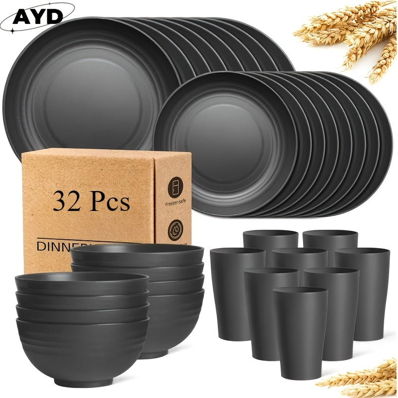 32/16pcs Unbreakable Wheat Straw Dinnerware Set