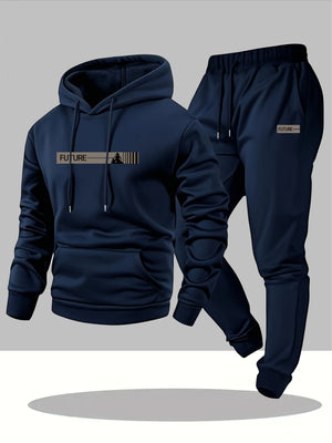 Men'S Two-Piece Set, Casual Round Neck Long Sleeve Hooded Sweatshirt and Sweatpants Set, Suitable for Winter and Autumn, Sportswear Set, Sweater Hoodie, Sweatshirt, Joggers, Sweatpants, Hoodie, Jog...