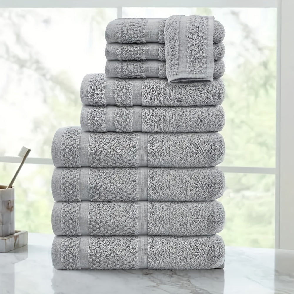 10pcs Bath Towel Set, 4pcs Bath Towels&2pcs Hand Towels&4pcs Washcloths, Solid Color, Cotton Towel, Absorbent, Quick-drying, Soft And Comfortable, Bathroom Supplies, Towels for Bathroom, Shower And...