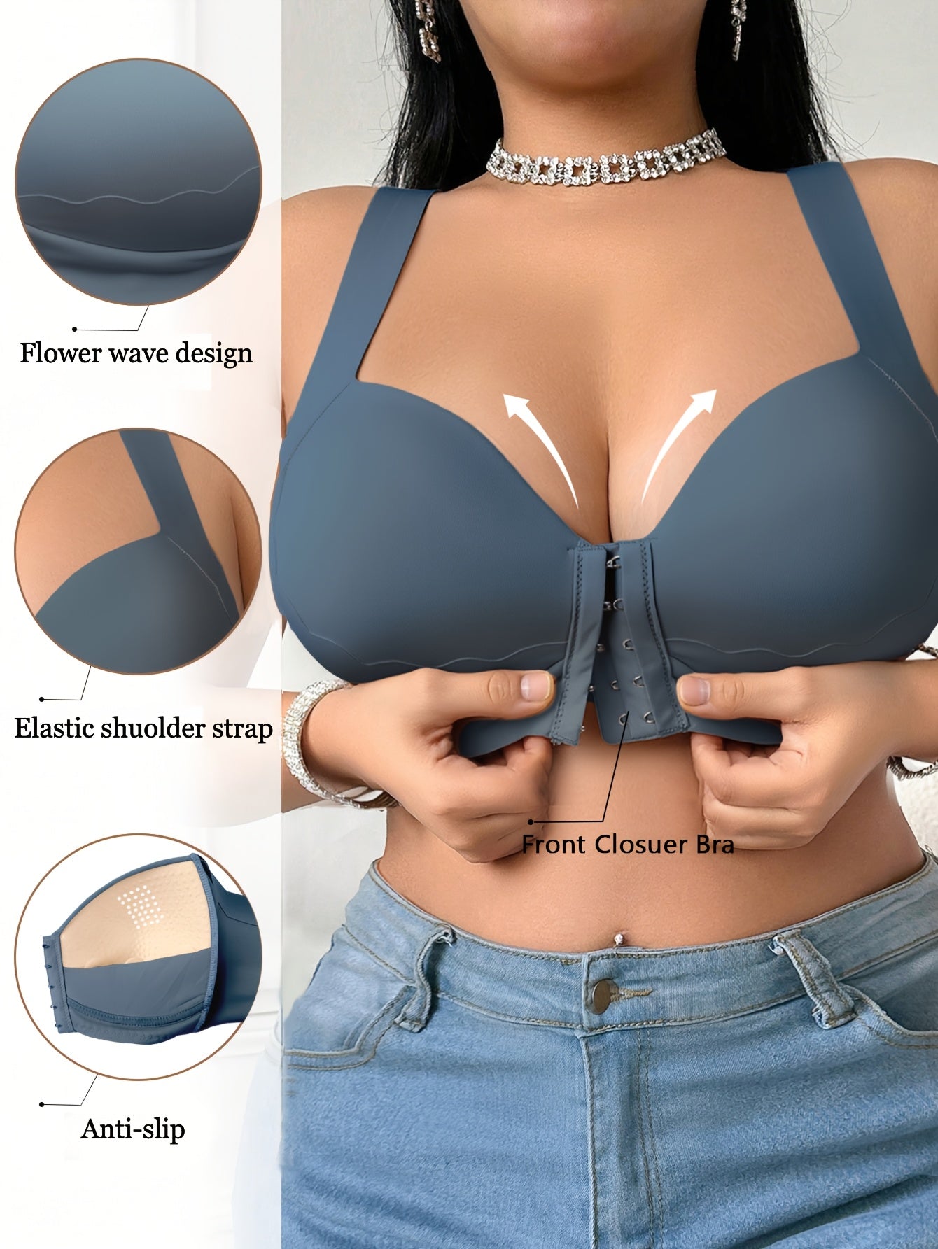 1pc Women'S Plus Size Bras - Wire-Free Non-P Push-Up Bras with Front Closure, Anti-Slip Base, Soft Everyday & Formal Bras for Curvy Women - No Underwire Needed, Comfortable Bras for Bras, Strapless...