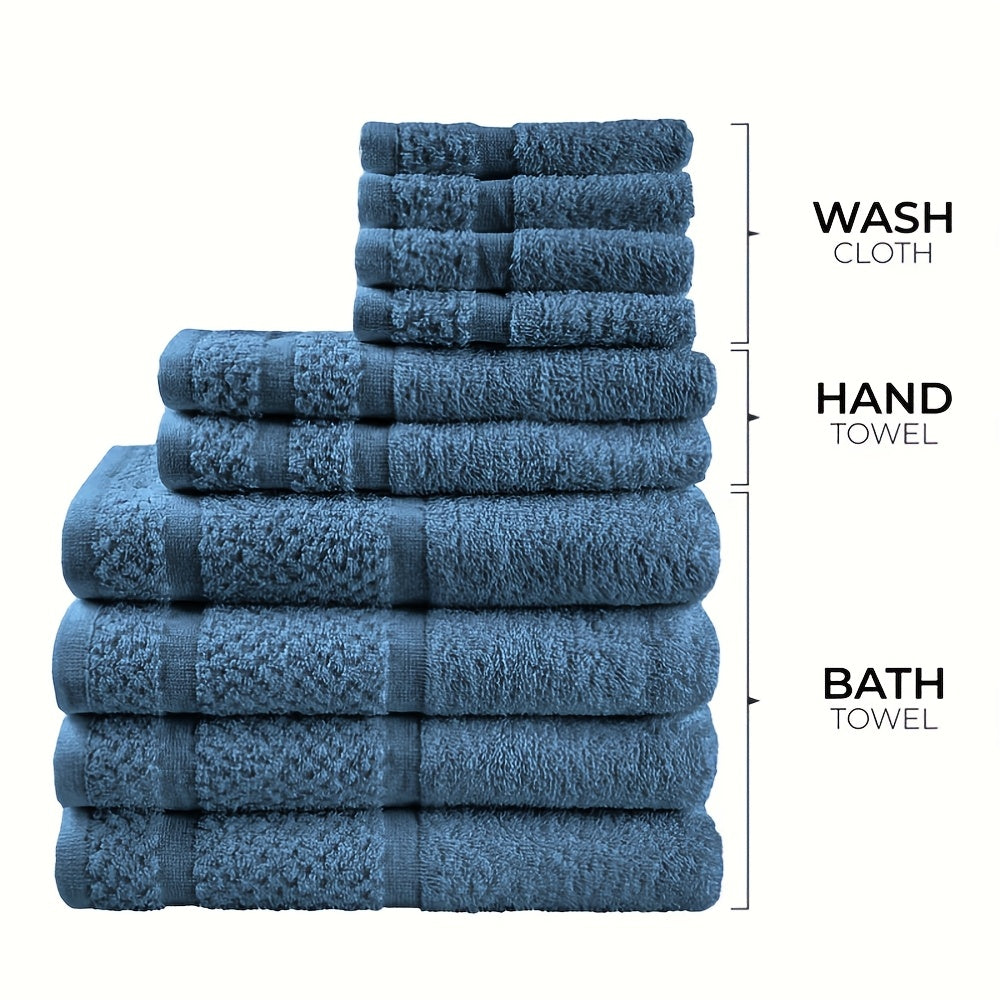 10pcs Bath Towel Set, 4pcs Bath Towels&2pcs Hand Towels&4pcs Washcloths, Solid Color, Cotton Towel, Absorbent, Quick-drying, Soft And Comfortable, Bathroom Supplies, Towels for Bathroom, Shower...