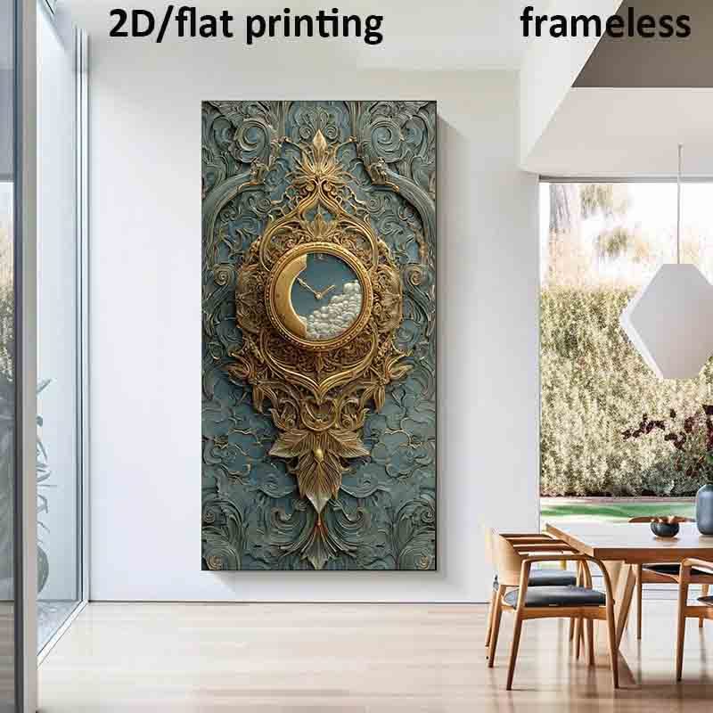 1pc Extra Large Modern Minimalist Wall Clock Canvas Poster - Frameless Large Wall Decor with Elegant Golden Accents, for Living Room, Bedroom, Office - Easy Hanging Installation, Contemporary Home Decoration, Clock Wall Decor, Bedroom Timepiece