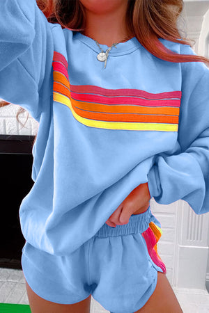 Beau Blue Accent Pullover And Shorts Two Piece Casual Set