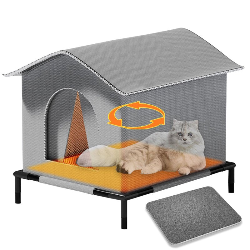1 Outdoor Cat House with Shelf with Double Sided Usable Cushions, Foil Insulation Throughout, All Weather Feral Cat Shelter for Multiple Kittens, Stray Cat Bed Warmer