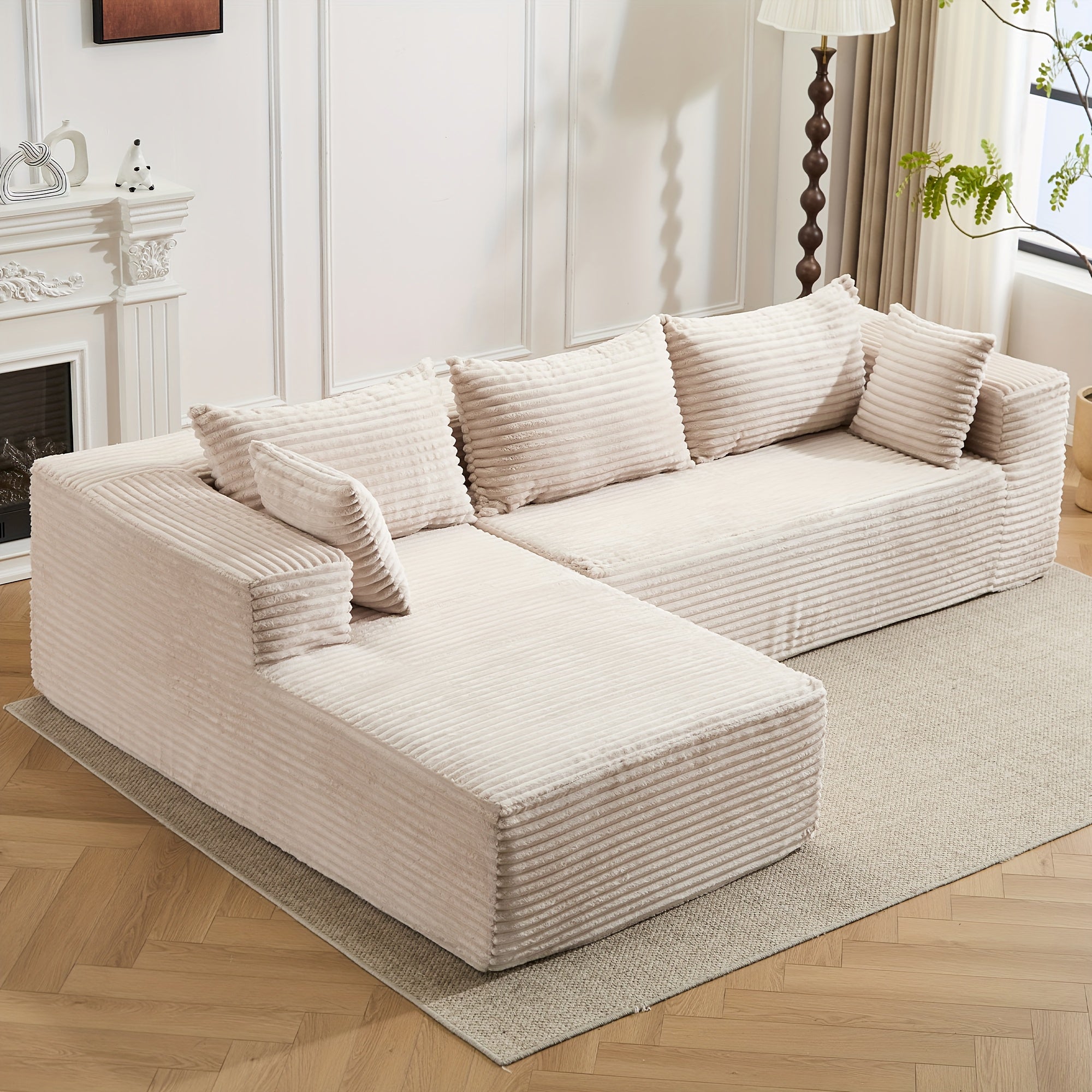 104" Modern Modular L-Shaped Sectional Sofa with Chaise Lounge - Plush Corduroy Fabric, Deep Seat & Chaise Design, No Assembly Required, Black & Grey Large Couch for Living Room & Bedroom, Spacious...