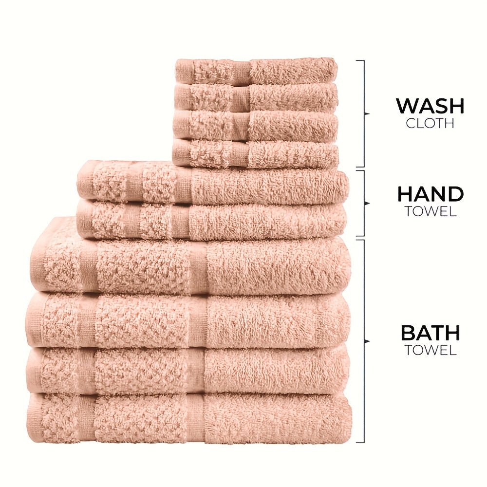 10pcs Bath Towel Set, 4pcs Bath Towels&2pcs Hand Towels&4pcs Washcloths, Solid Color, Cotton Towel, Absorbent, Quick-drying, Soft And Comfortable, Bathroom Supplies, Towels for Bathroom, Shower...
