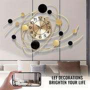Modern Nordic Silent Wall Clock - Golden Iron Art Deco Design With Large Digital Numbers, Black & Golden Geometric Circles, Battery-Powered Decorative Clock For Living Room & Home Decor, Clock Wall Decor