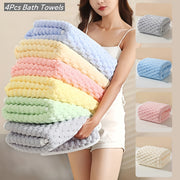 Pack Of 4 Waffled Super Soft Woven Bath Towels - Super Absorbent Quick-Drying Microfiber Towels For Adults - 80% Polyester, 20% Polyamide - Suitable For Spa, Fitness, Travel & Everyday Use - Perfec...