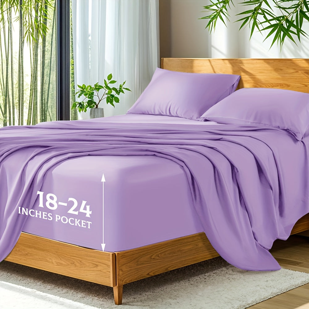 Queen Size Bamboo Sheets - Cooling Breathable Moisture-Wicking Bed Sheets with Deep Pockets, All-Season Luxury Bedding Set for Hot Sleepers