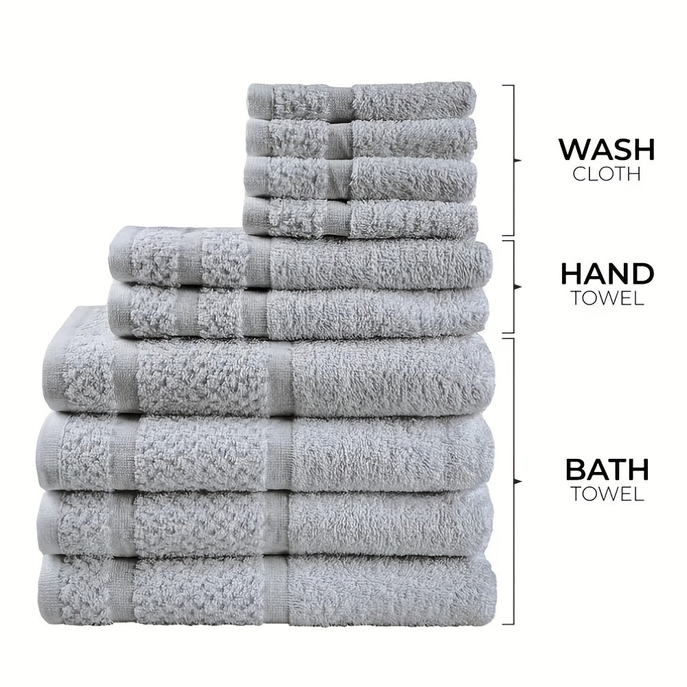 10pcs Bath Towel Set, 4pcs Bath Towels&2pcs Hand Towels&4pcs Washcloths, Solid Color, Cotton Towel, Absorbent, Quick-drying, Soft And Comfortable, Bathroom Supplies, Towels for Bathroom, Shower...