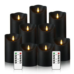 EEBUSS 9pcs Flickering Flameless Candles with 2 Remote Controls And Timer, LED Candles for Home Decoration, Store, Family Party, Halloween Decoration Room Decoration (Black Ivory) (D3×H3'3'4'4'5'5'...