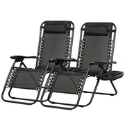 Nazhura Zero Gravity Chairs Nazhura Set Of 2 Adjustable Steel Mesh Zero Gravity Lounge Chairs | Relaxing Recliners Patio Beach Chairs With Pillow And Cup Holder - Black