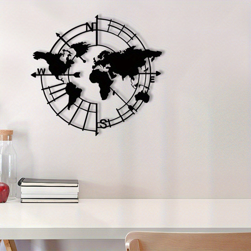 1pc Vintage-Inspired Metal Wall Clock with World Map Design – Rustic Iron Wall Art for Home or Office, Perfect for Christmas Gift, Ideal for Thanksgiving, Halloween, Easter, Hanukkah Decor, Wall Clock Living Room