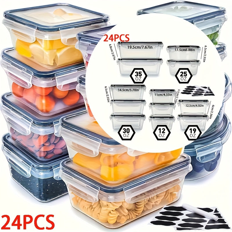 24/48Pcs Food Storage Containers Set Kitchen Organizers Meal Prep Container Airtight, BPA-Free Stackable Reusable Snack Lunch Containers, Easy-Snap Lids, Plastic Snapware With Free Labels And Marker
