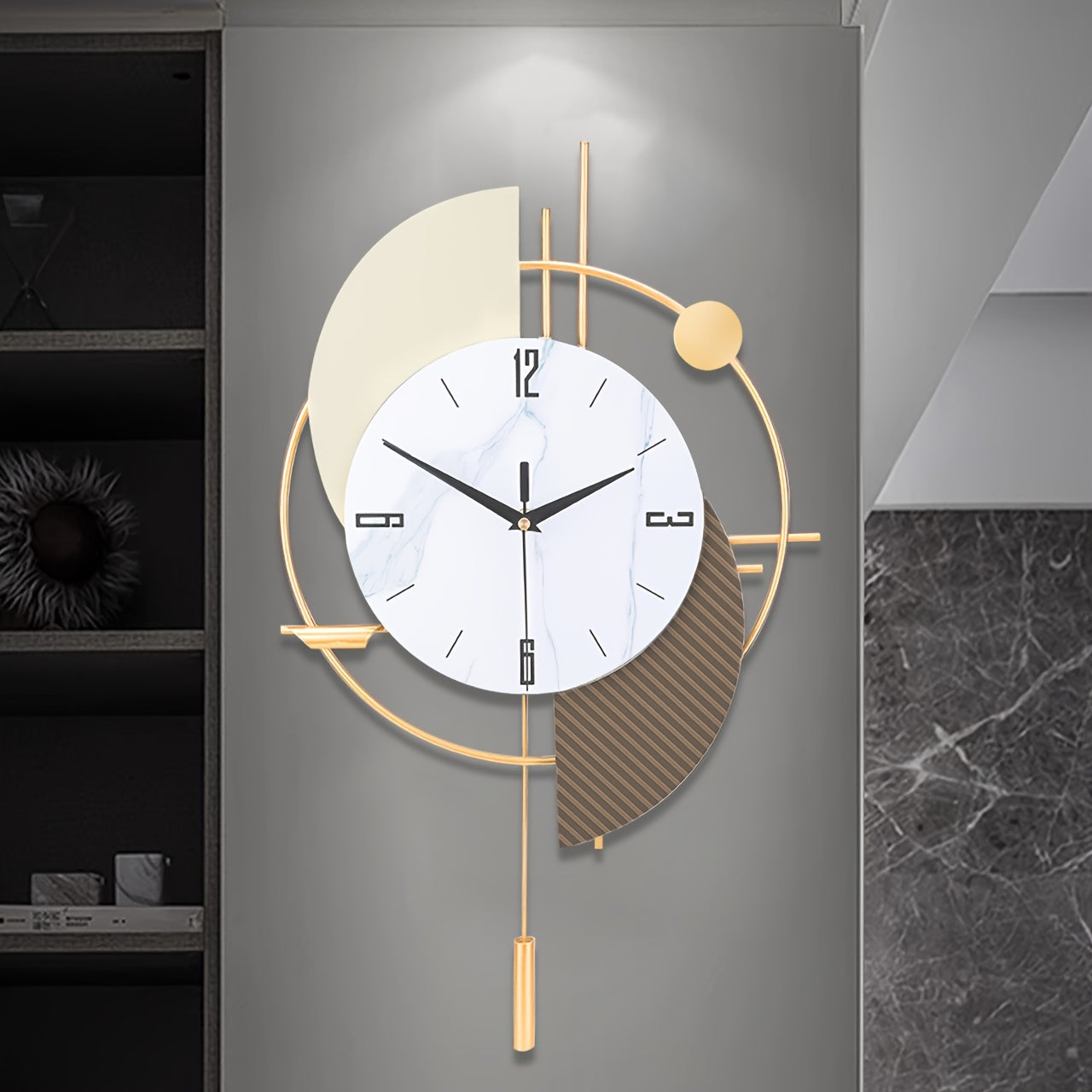 1pc Modern Minimalist Metal Wall Clock with Geometric Design – Beige & Golden Accents, Perfect for Dining Room & Office Decor, Ideal for Christmas, Halloween, and New Year Gifts, Wall Clock Living Room