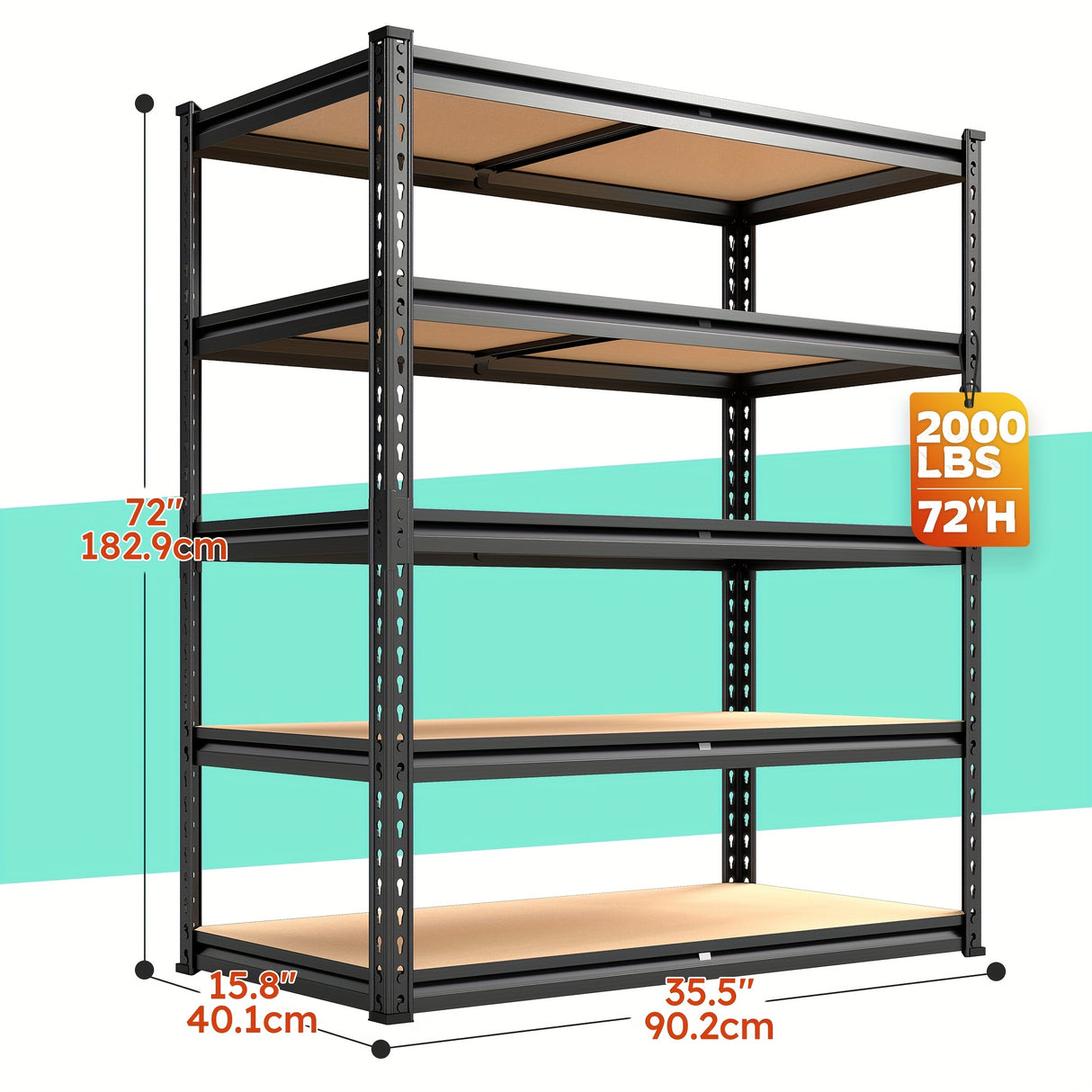 REIBII Heavy-Duty 3000 Capacity 5-Tier Industrial Shelving Unit - Adjustable Carbon Freestanding Storage Rack, 72" Tall Garage Shelves with Easy 10-Min Assembly, Warehouse/Basement/Office Shelving ...