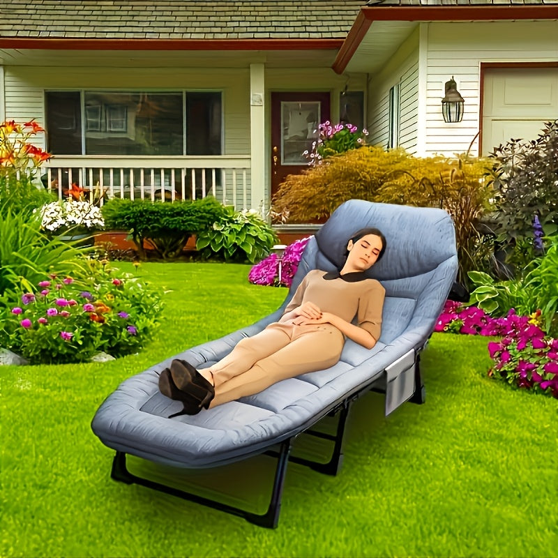 1pc 6-Speed Adjustable Folding Bed & Recliner Chair with Mattress - Heavy-Duty Portable Outdoor/Indoor Manual Recliner, Ergonomic Single Lounge Chair with Cushioned Surface, Foldable Design for Cam...
