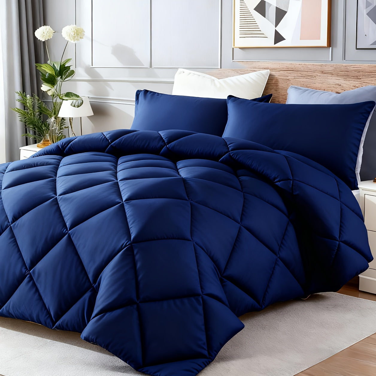 3pcs Solid Colour Checkered Comforter Set - Soft Fabric, Lightweight, All-Season, Twin/Queen/King Size Bed In A Bag, Quilt Set with Breathable Fabric And Easy Care