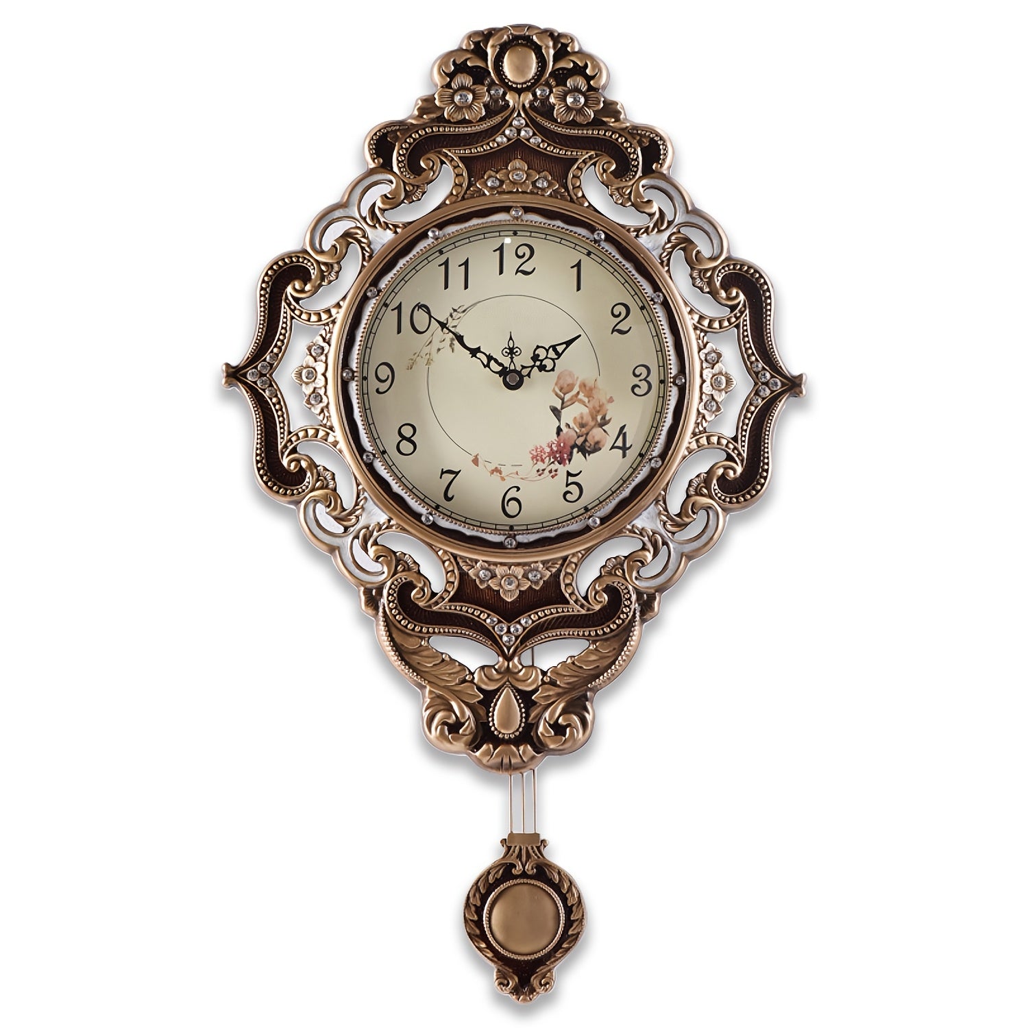 14" Vintage European Wall Clock with Pendulum - Silent, Battery-Operated, Retro Victorian Style, Large Metal & Glass Design for Living Room or Bedroom Decor, Brown, Wall Clock Living Room