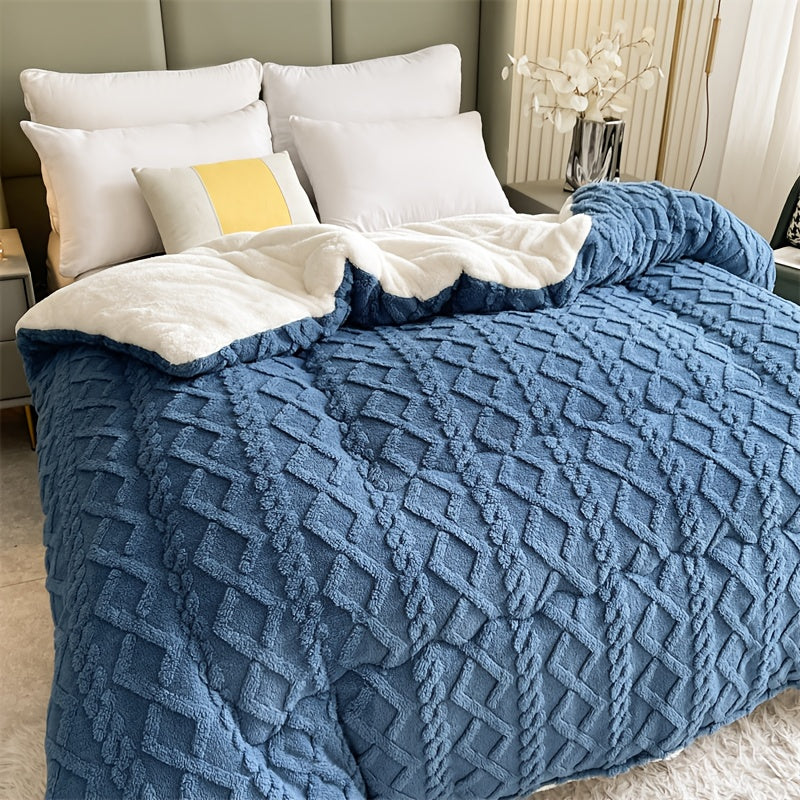 1pc Premium Plush Fleece Thick Blanket, Warm Winter and Autumn Comforter with Soft 100% Microfiber Fill, Light Beige-Friendly Polyester Fabric, Ideal for Bedrooms and Hotel Rooms , Fleece Blanket...