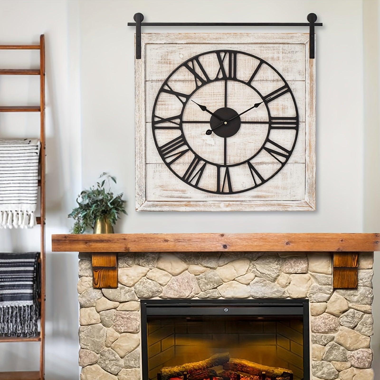 1pc Solid Wood, Rustic Style, Extra Large Size, Charming Wash White Color, Barn Door - Shaped Wall Clock Barn Door Clock For Home And Wall Decoration, Mother'S Day Gifts, For Mother'S Day, 23.6 * 1.6 * 24 In