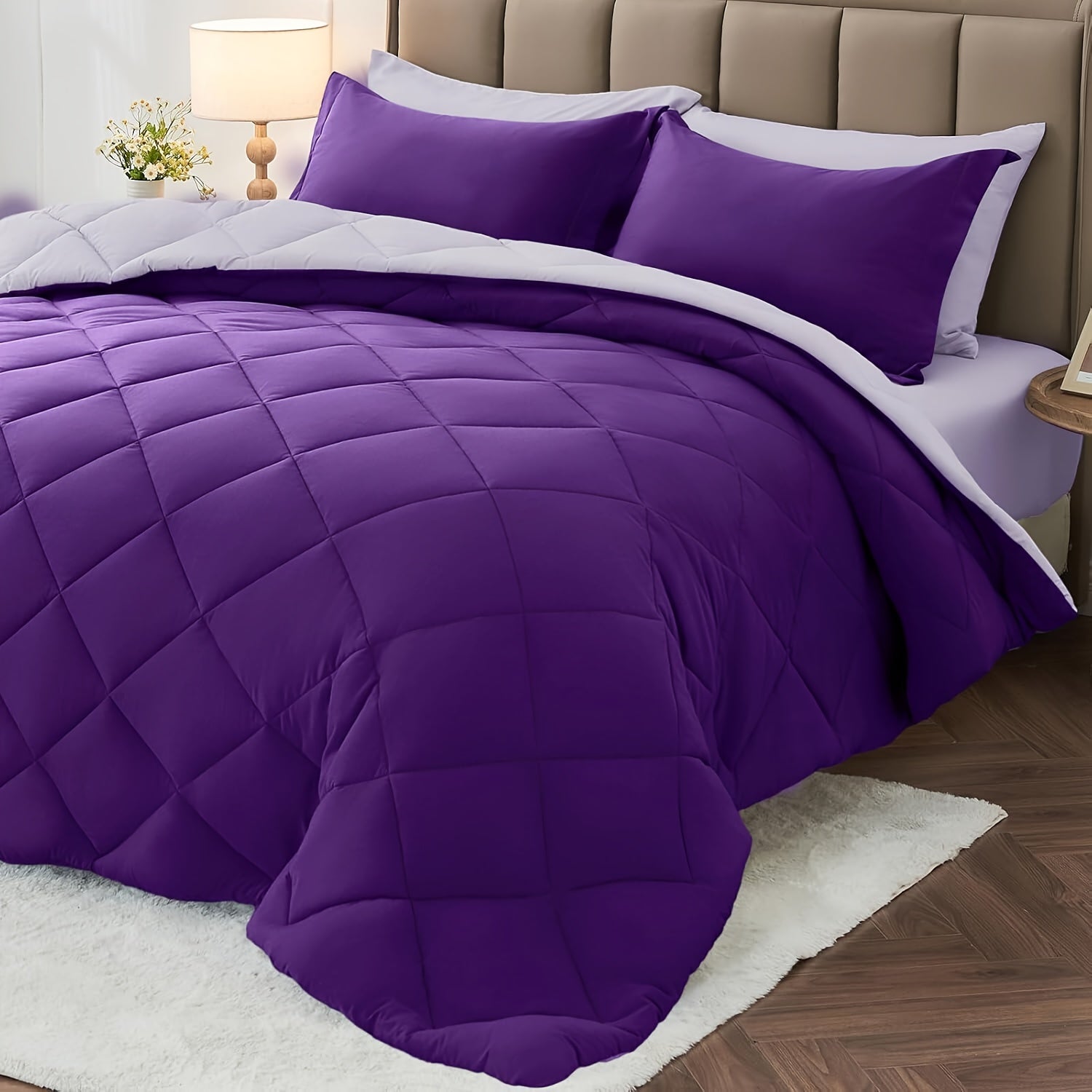 3pcs Solid Colour Checkered Comforter Set - Soft Fabric, Lightweight, All-Season, Twin/Queen/King Size Bed In A Bag, Quilt Set with Breathable Fabric And Easy Care