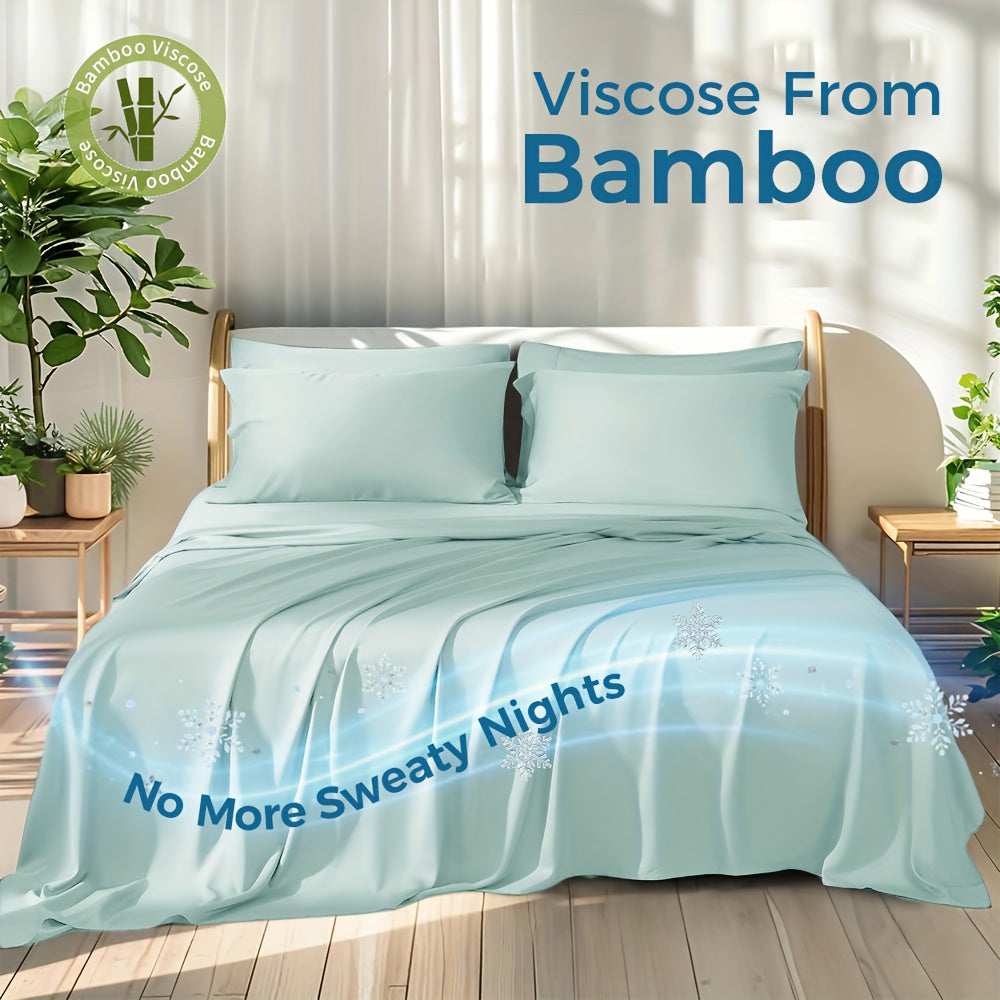100% Viscose Derived From Bamboo Sheets Queen Size - Ultra Soft & Luxuriously Cooling, 17\" Deep Pocket, Double Stitching, Perfect For Hot Sleepers - Queen Bed Sheets