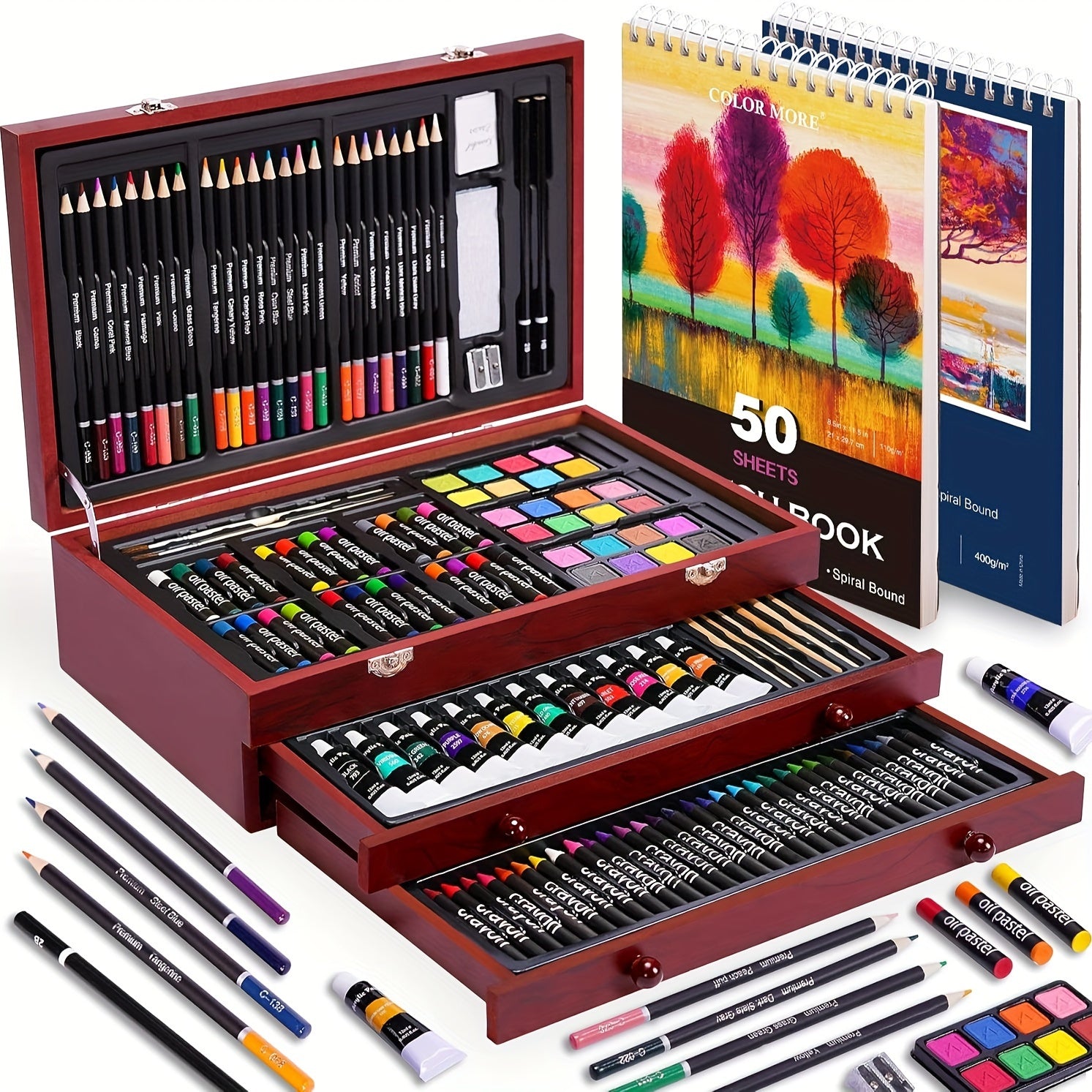 175pcs Deluxe Art Set with 2 Drawing Pads, Crayons, Acrylic Paints, Colored Pencils Set In Wooden Case, Professional Art Kit, Paint Supplies, Gift, Christmas & Halloween, Back to School, Art Kit, A...
