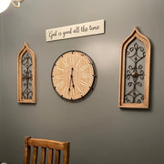 24" Rustic Farmhouse Wall Clock with Metal Frame, Silent Battery-Operated, Engraved Wooden Numerals, Decorative Timepiece for Kitchen, Bedroom, Living Room, or Fireplace Mantel, Home Decor Clock|Rustic Decor Piece|Wooden Clock, Best for Christmas