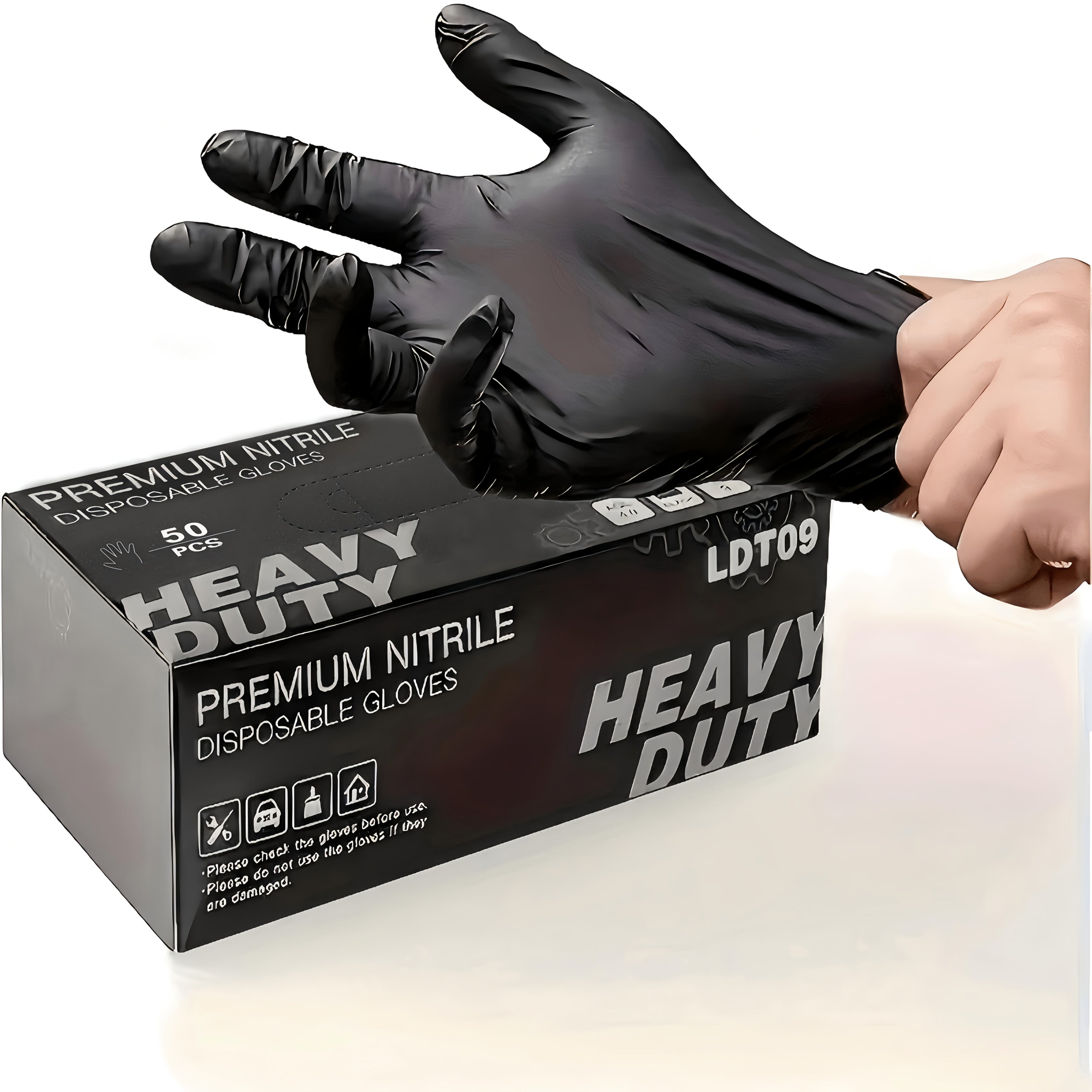 50pcs Black Disposable Pure Nitrile Gloves