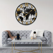 24inch World Map Metal Wall Clocks Morden Large Decorative Clock Oversized Farmhouse Decor, Non Ticking, Battery Operated